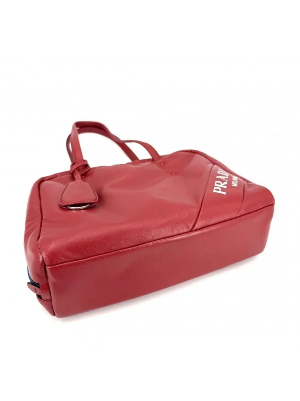 Prada Handbag Nappa Tote Leather Red Blue Silver